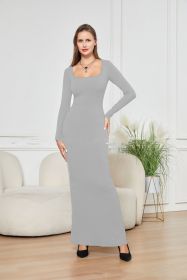 Two-in-one With Lining Double-layer Belly Contracting Hip Lifting Long Sleeve Narrow Dress (Option: Gray-S)