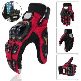 1 Pair Riding Tribe Touch Screen Motorcycle Gloves, Full Finger Hard Knuckle Safety Gloves Motos Luvas Motocross Protective Gear Racing Gloves (Color: Red, size: L)