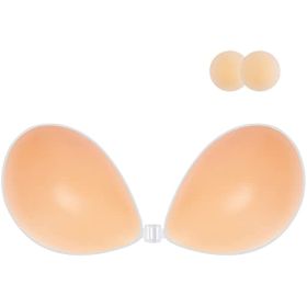 Adhesive Bra Strapless Sticky Invisible Push up Silicone Bra for Backless Dress with Nipple Covers (Cup Size: F, Color: Creme)