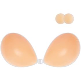 Adhesive Bra Strapless Sticky Invisible Push up Silicone Bra for Backless Dress with Nipple Covers (Cup Size: B, Color: Nude)