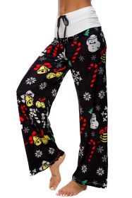 Christmas Snowflake Elk Print Stitched Casual Wide Leg Pants (Color: Blue, size: XL)