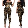 Fashion Women Summer Sexy Black Iron Chain Printing Short Sleeve Off Shoulder Slim Fit Jumpsuits