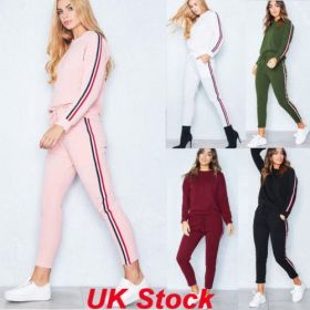 Casual Women Jogging Set 2pcs Tops+Pants Sweatshirt Sweater Tracksuit Suit (Color: Pink, size: L)