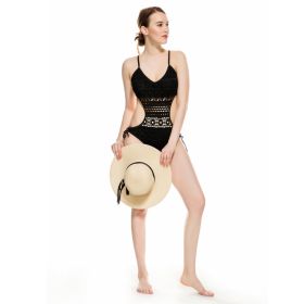 One-piece Swimsuit European and American Sexy Lace Openwork Bikini (Color: Black, size: V Neck-XL)