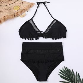 Europe and the United States new swimwear ladies split lace stitching swimwear (Color: Black, size: S)