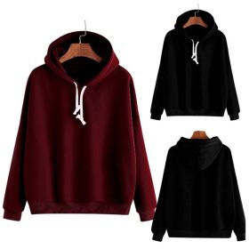 Women Casual Solid Color Hoodies Ladies Long Sleeve Casual Hooded Sweatshirts (Color: Black, size: M)