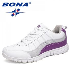 BONA New Hot Style Women Running Shoes Lace Up Athletic Shoes Outdoor Walking Jogging Shoes Comfortable Sneakers Free Shipping (Color: WHITE LAKE BLUE, size: 8)