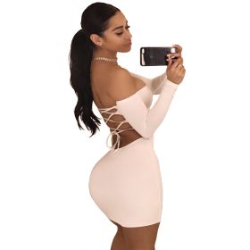 Summer Dress Sexy Back Lace Up Off The Shoulder Mini Dress Women Bodycon Club Dresses Fashion Vestidos (Color: Burgundy, size: L)