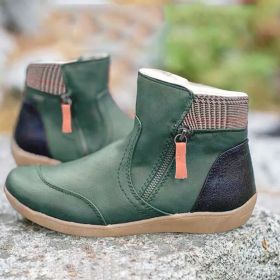 Women's Boots Plus Size Ladies Autumn Winter Vintage Splicing Round Toe Plus Velvet Zip Up Short Ankle Boots Warm Shoes Mujer (Color: Green, size: 43)