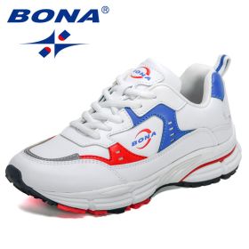 BONA 2022 New Designers Athletic Sneakers Women Light Weight Sport Shoes Soft Sole Ladies Shoes Breathable Walking Shoes Woman (Color: White R blue red, size: 7.5)