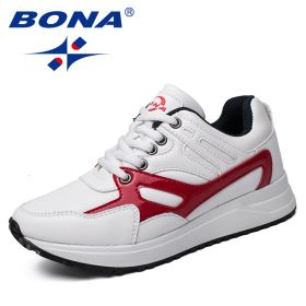 BONA New Arrival Typical Style Women Running Shoes Outdoor Jogging Sneakers Lace Up Lady Athetic Shoes Light Fast Free Shipping (Color: WHITE DEEP BLUE, size: 7.5)