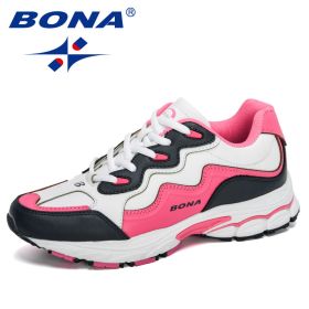 BONA 2022 New Designers Women Action Leather Running Shoes Ladies Shoes Mesh Athletic Shoes Sneakers Women Zapatos De Muje Comfy (Color: White D blue orange, size: 5.5)