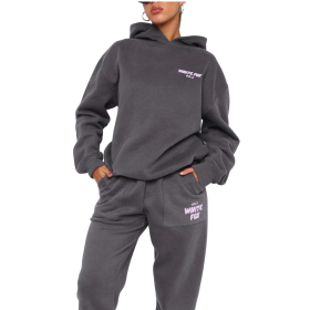 Hoodie-white Fox Outerwear -two Pieces Of Hoodie Suits Long -sleeved Hooded Outfit Set Jst (Color: Grey, size: 2XL)