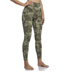 Women's High Waisted Yoga Pants 7/8 Length Leggings with Pockets (Color: Camouflage green, size: large)