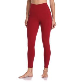 Women's High Waisted Yoga Pants 7/8 Length Leggings with Pockets (Color: Red, size: medium)