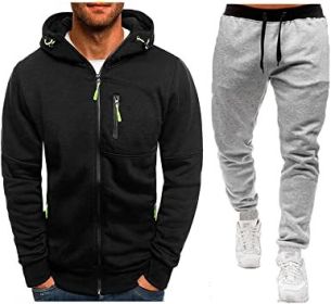 Mens 2 Piece Tracksuit Zipper Cardigan Hoodie Pants Sport Suit Running Jogging Athletic Casual Tracksuit Set (Color: black3, size: XXL)