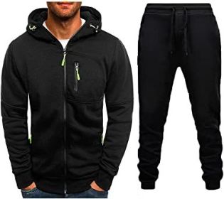 Mens 2 Piece Tracksuit Zipper Cardigan Hoodie Pants Sport Suit Running Jogging Athletic Casual Tracksuit Set (Color: black1, size: S)