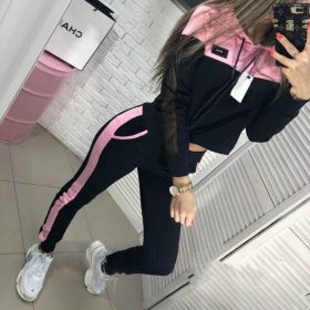 Two-piece autumn and winter women's mesh stitching hooded hoodies + pants sports and leisure suit (Color: Yellow, size: L)