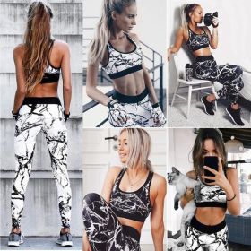 Women's Fashion Summer Sleeveless Slim Print Sports Yoga Set (Color: White, size: XL)