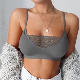 Women No Chest Pad Lace Bra Summer Camisole Chest Wrap Tank Tops Vest Ladies Small Size Strappy Tops (Color: Gray, size: L)