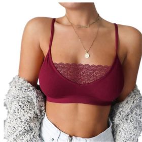 Women No Chest Pad Lace Bra Summer Camisole Chest Wrap Tank Tops Vest Ladies Small Size Strappy Tops (Color: Burgundy, size: L)