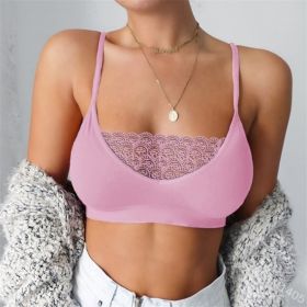 Women No Chest Pad Lace Bra Summer Camisole Chest Wrap Tank Tops Vest Ladies Small Size Strappy Tops (Color: Pink, size: S)