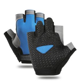 Breathable Fitness Gloves Gym Weightlifting Thin Non-slip Half Finger Cycling Gloves Equipment Yoga Bodybuilding Training Sports Blue Color (size: XL)