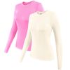 2 Pack Womens Long Sleeve Tops, Crew Neck Stretch Fitted Base Layer Tee Shirts Tops