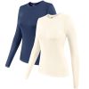 2 Pack Womens Long Sleeve Tops, Crew Neck Stretch Fitted Base Layer Tee Shirts Tops