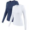 2 Pack Womens Long Sleeve Tops, Crew Neck Stretch Fitted Base Layer Tee Shirts Tops