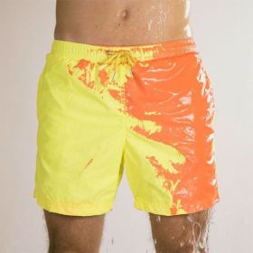 Color-changing Beach Shorts Men Quick Dry Swimwear Beach Pants Warm Color Discoloration Shorts Swimming Surfing Board Shorts (Color: A, size: XXL)