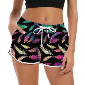 Summer Women Drawstring Board Short Quick Dry Stretch Print Novelty Pattern Swimsuit Swimwear Surfing Beach Shorts –∫—É–ø–∞–ª—å–Ω—ã–π (Color: D, size: L)