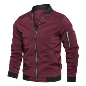 Mens Zipped Up Windbreaker Jacket (Color: Red, size: 3XL)