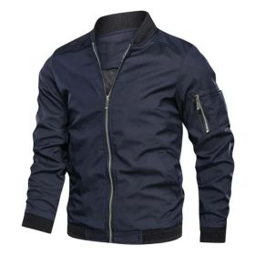 Mens Zipped Up Windbreaker Jacket (Color: Navy, size: L)