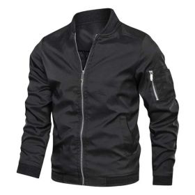 Mens Zipped Up Windbreaker Jacket (Color: Black, size: 3XL)