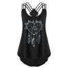 European and American women's new wind chime print strap lace T-shirt