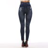 Imitation denim hollow leggings peach heart net pants high waist super elastic female nine pants