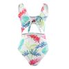 spring and summer sexy wrapped chest tied knot hollow printed one-piece swimwear