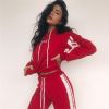 2 Piece Set Women Tracksuit Sportswear Casual White Red Sweat Pants Hooded Cropped Sweatshirt Hoodie