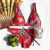 New Bikini Flower Print Swimsuit Ladies Split Swimsuit Beach Bikini