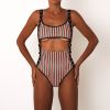 Europe and the new swimwear sexy striped strap buckle one-piece swimsuit