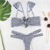 Europe and the United States new bikini plaid printed word shoulder sexy strap swimwear