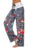 Christmas Snowflake Elk Print Stitched Casual Wide Leg Pants