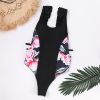 Europe and the United States new swimwear print bandages one-piece lace swimsuit