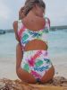 spring and summer sexy wrapped chest tied knot hollow printed one-piece swimwear