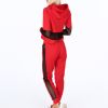 Autumn and Winter Women's Hooded Mesh Yarn Stitching Casual Sports Suit Jacket + Pants Two-piece