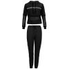 Autumn and Winter Women's Hooded Mesh Yarn Stitching Casual Sports Suit Jacket + Pants Two-piece