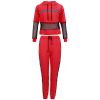 Autumn and Winter Women's Hooded Mesh Yarn Stitching Casual Sports Suit Jacket + Pants Two-piece