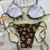 Sunflower Print Bikini New Swimwear Women's Fluffy Swimwear Strap Bikini