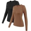 2 Pack Womens Long Sleeve Tops, Crew Neck Stretch Fitted Base Layer Tee Shirts Tops